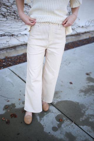 Tan and White Stripe Crop Pants | Ciara Entro