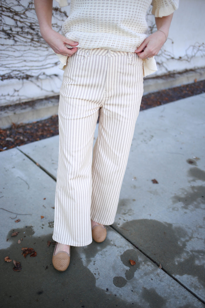 Tan and White Stripe Crop Pants | Ciara Entro
