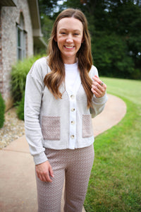 Oatmeal and Taupe Colorblock Cardigan | Boutique Elise | Caroline Hem & Thread
