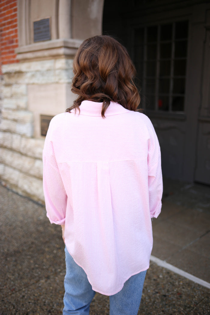 Pink and White Stripe Button-Down Top | Payton Hyfve