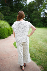 back detail of the off white and black textured pant