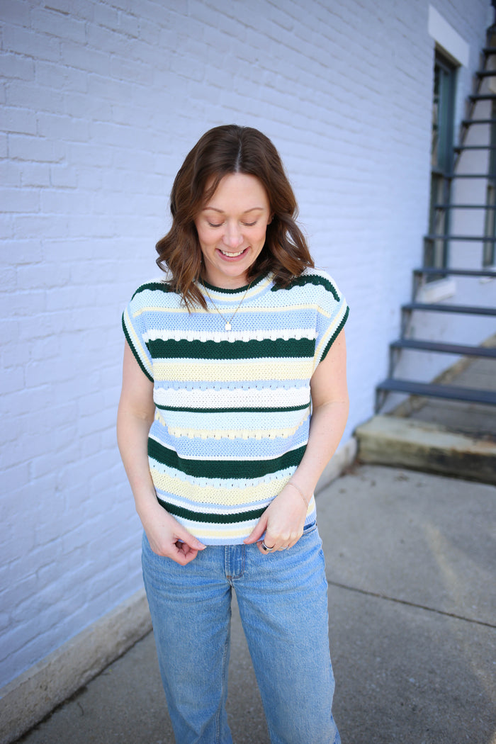 Blue Green and Yellow Stripe Knit Top | Victoria EESome