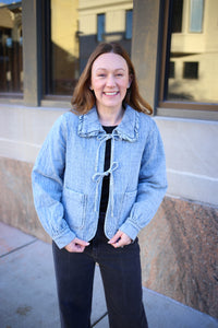 Denim Quilted Tie Front Jacket | Boutique Elise | Harper Entro