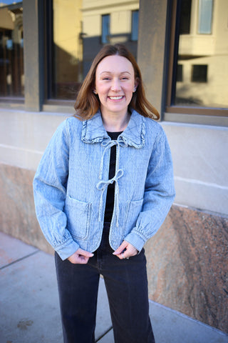 Denim Quilted Tie Front Jacket | Boutique Elise | Harper Entro