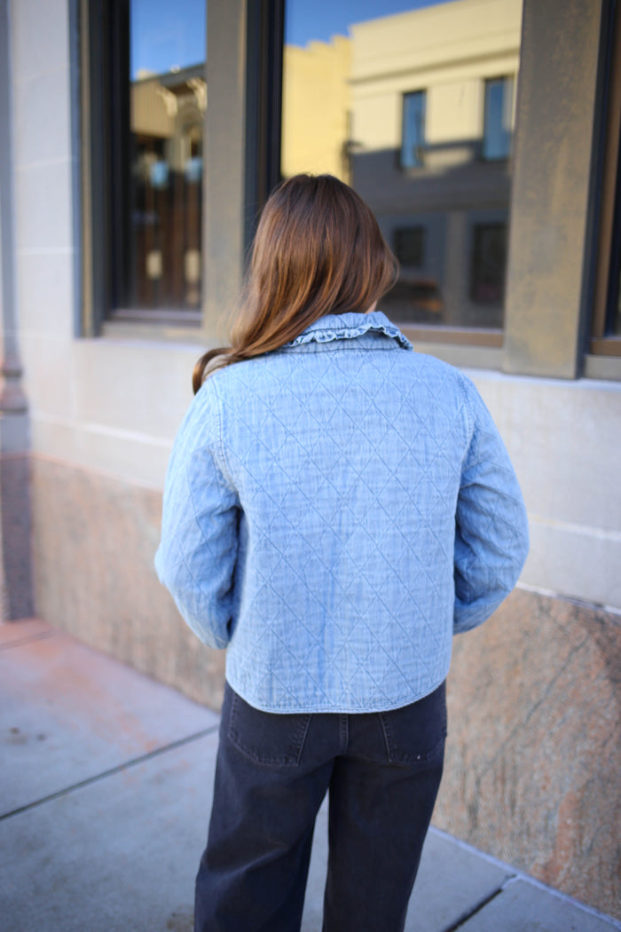 Denim Quilted Tie Front Jacket | Boutique Elise | Harper Entro