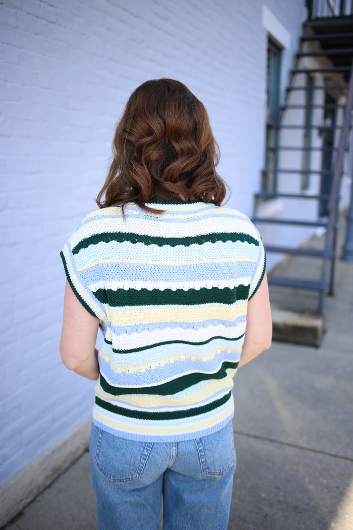 Blue Green and Yellow Stripe Knit Top | Victoria EESome