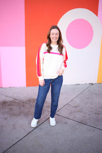 Ivory and Pink Stripe Pullover Sweater | Boutique Elise | Portia Jodifl