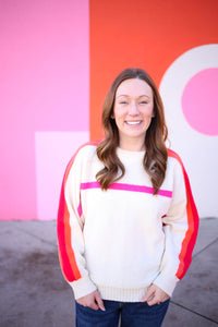 Ivory and Pink Stripe Pullover Sweater | Boutique Elise | Portia Jodifl