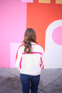 Ivory and Pink Stripe Pullover Sweater | Boutique Elise | Portia Jodifl