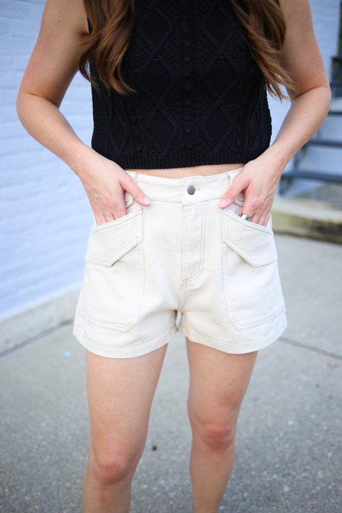 off white denim shorts