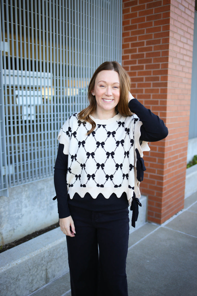 Ivory and Black Bow Vest | Boutique Elise | Felicia Entro