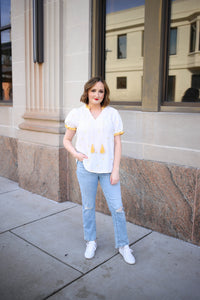 Lemon Embroidered Peasant Top | Layla Staccato