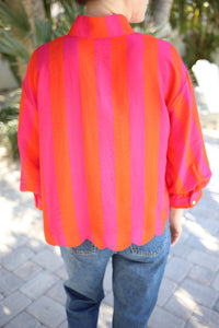 Orange and Fuchsia Pink Stripe Top | Kathleen Entro