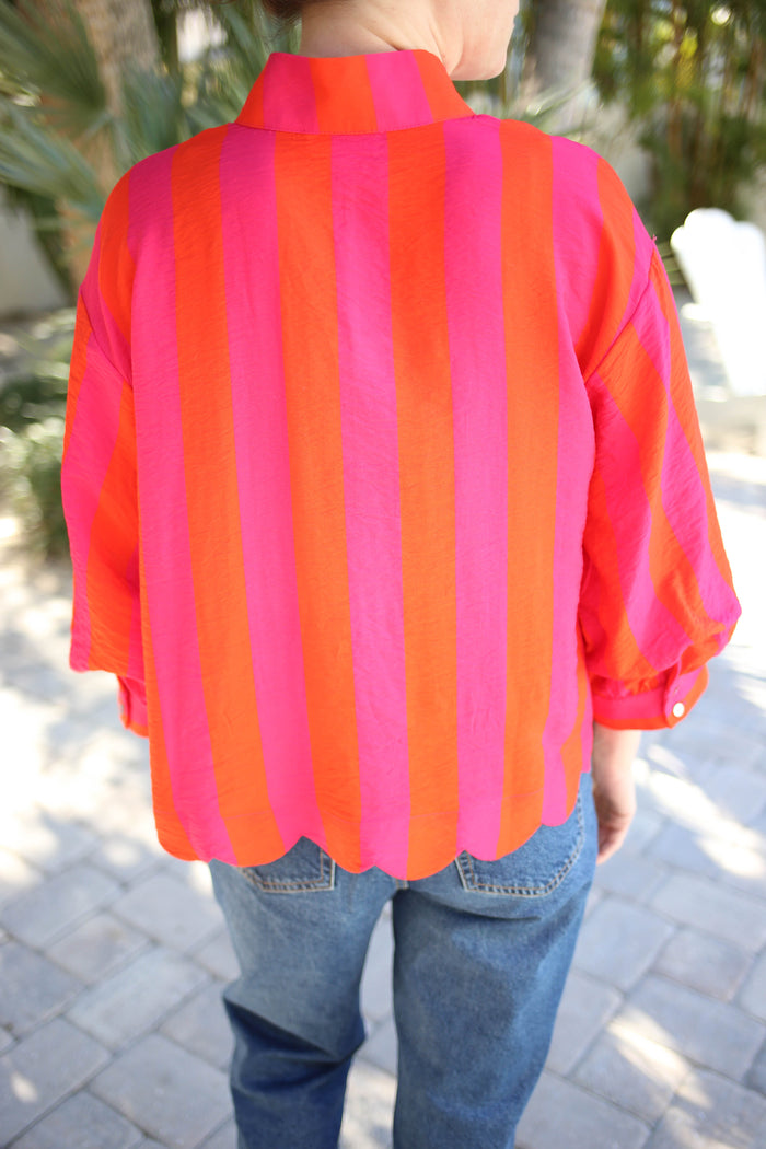 Orange and Fuchsia Pink Stripe Top | Kathleen Entro