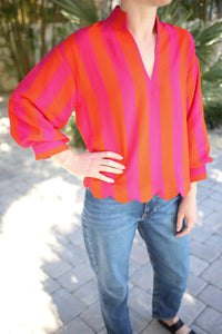 Orange and Fuchsia Pink Stripe Top | Kathleen Entro