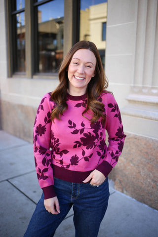 Rose Pink Floral Jacquard Sweater | Boutique Elise | Rosie Staccato