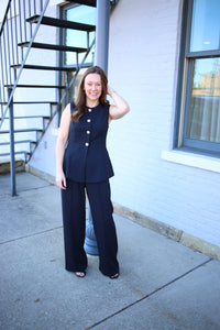 Chic Black Peplum Top and Pant Set | Brielle