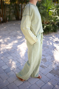 Green Mineral Wash Long Sleeve Top and Pants Set | Mandy Very J