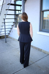 Chic Black Peplum Top and Pant Set | Brielle