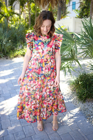 Pink and Navy Floral Maxi Dress | Jordan Jodifl