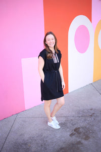Black and Pink Stripe Athleisure Dress | Brandy