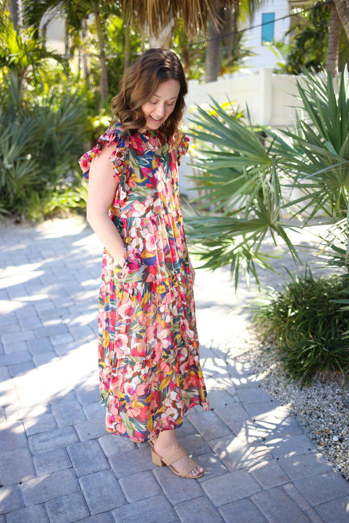 Pink and Navy Floral Maxi Dress | Jordan Jodifl