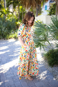 Vibrant Abstract Floral Tiered Midi Dress Jodifl