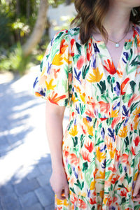 Vibrant Abstract Floral Tiered Midi Dress Jodifl