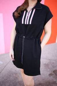 Black with pink and white stripe athleisure dress
