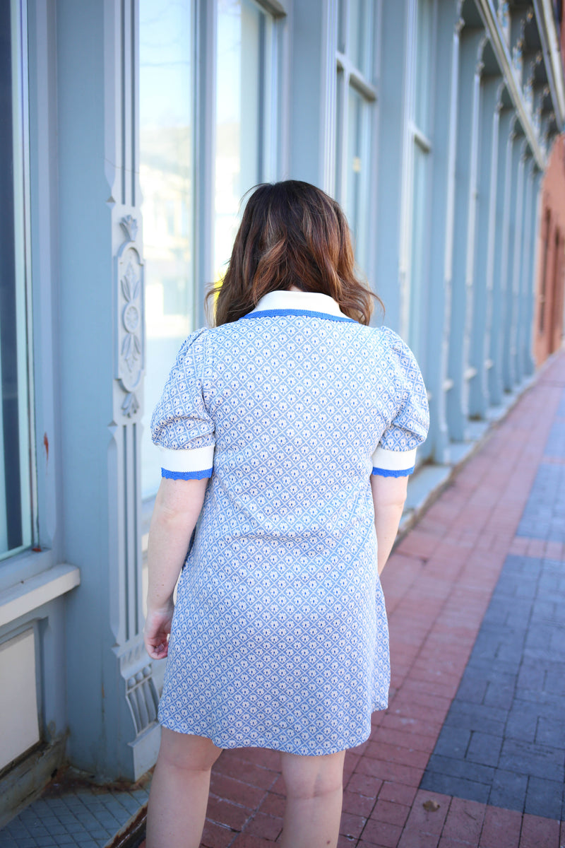 Vintage Inspired Blue Lace Hem Mini Dress | Boutique Elise | Vivian