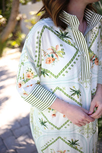 Olive and Cream Floral Stripe Caftan Midi Dress | Opal Entro