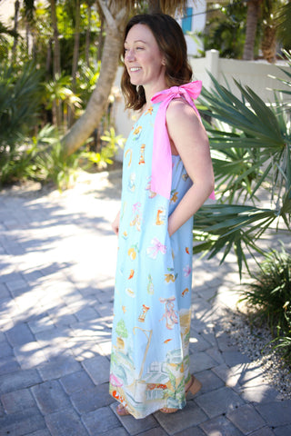 Light Blue and Pink One Shoulder Maxi Dress | Portia Entro