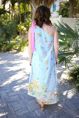 Light Blue and Pink One Shoulder Maxi Dress | Portia Entro