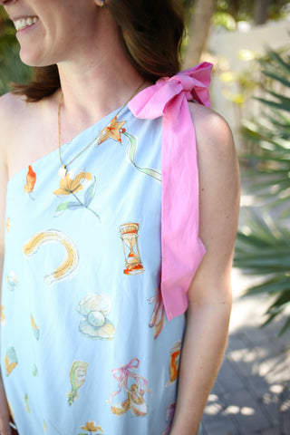 Light Blue and Pink One Shoulder Maxi Dress | Portia Entro