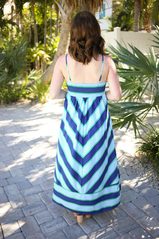 Navy Blue and Green Stripe Maxi Dress | Nora Entro