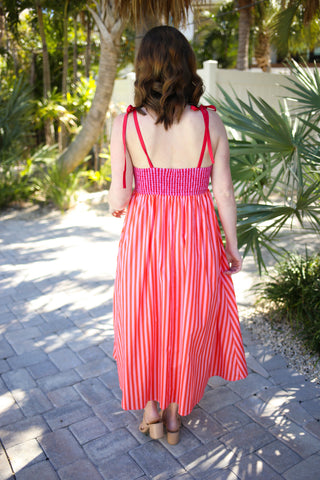 Red and Orange Stripe and Scallop Hem Dress | Angela Entro