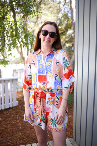 Multi Color Palm Print Romper | Boutique Elise | Jayden Entro