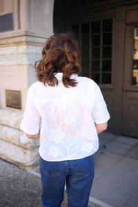 Off White Crochet Floral Applique Top | Sandra Jodifl