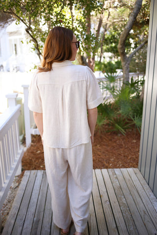 Oatmeal Linen Tie Front Top and Pant Set | Lori Jodifl
