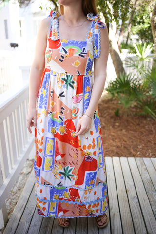 Multi Color Palm Print Scalloped Detail Dress | Ciara Entro