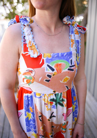Multi Color Palm Print Scalloped Detail Dress | Ciara Entro