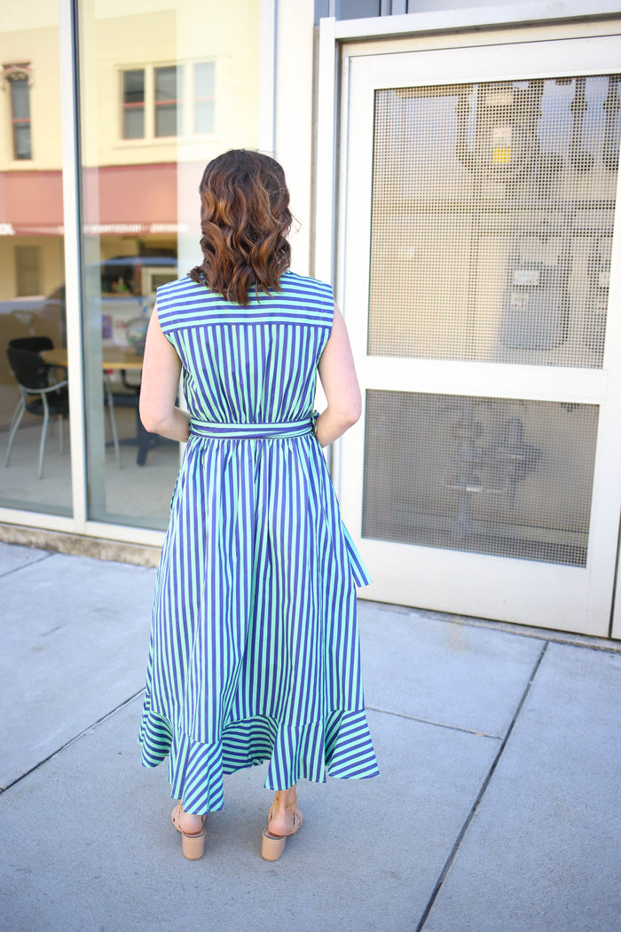 Emerald and  Navy Stripe Collared Wrap Maxi Dress | Gia Entro