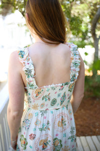 Off-White with Colorful Print Smocked Detail Dress | Danielle Blu Pepper