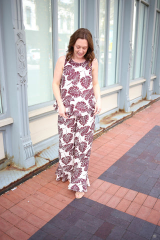 Brown and White Print Tank Top and Pants Set | Bren Entro