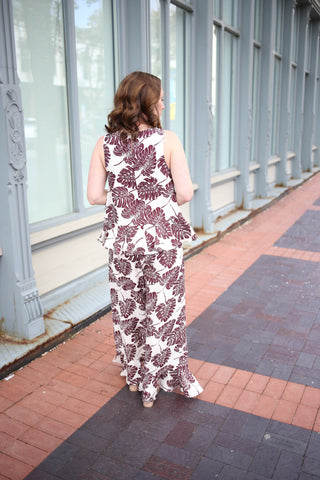 Brown and White Print Tank Top and Pants Set | Bren Entro