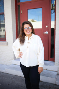 Ivory 3/4 Button Detail Long Sleeve | Boutique Elise | Blair Blu Pepper