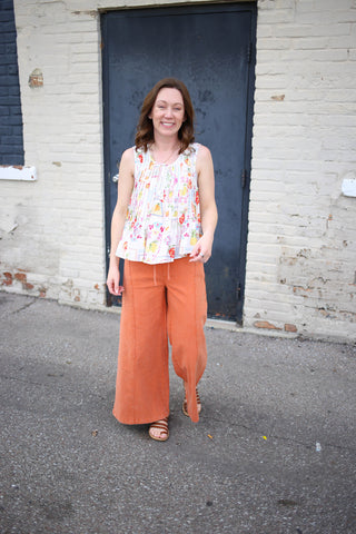 Orange Mineral Wash Wide Leg Crop Pants | Mindy EESome