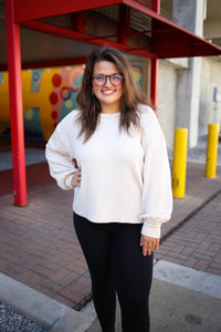 ivory solid crewneck long sleeve top