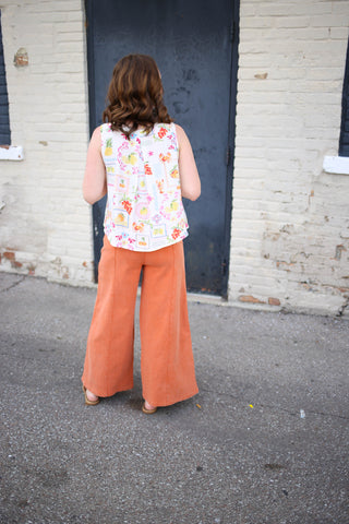 Orange Mineral Wash Wide Leg Crop Pants | Mindy EESome