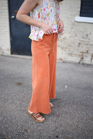 Orange Mineral Wash Wide Leg Crop Pants | Mindy EESome